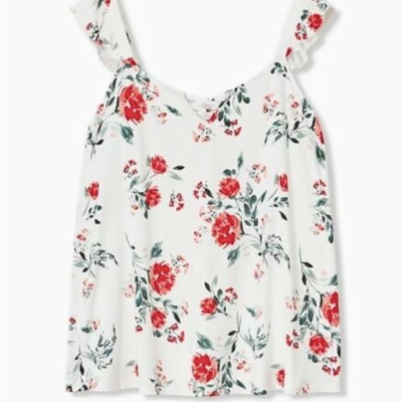Torrid Super Soft Ivory Floral Lattice Ruffle Sleeve Top Size 0x - Picture 1 of 6